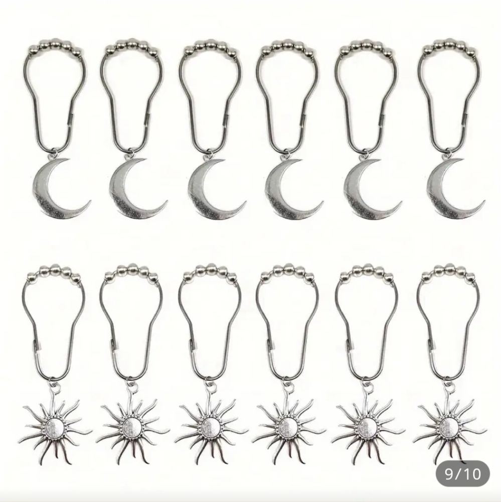 Silver Moon and Sun Shower Curtain Hooks - Picture 8 of 8